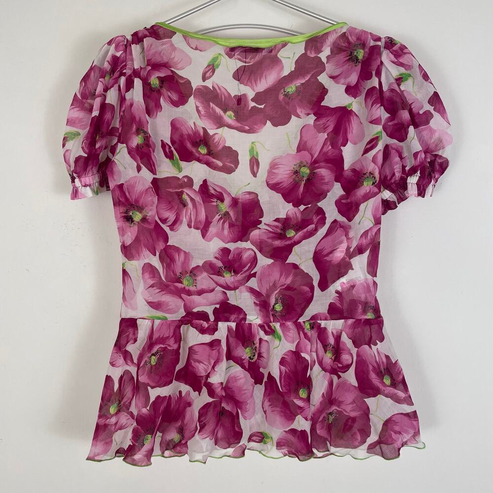 Dolce & Gabbana Purple Floral Print V Neck Puff Sleeve Blouse Size Large - Picture 7 of 8